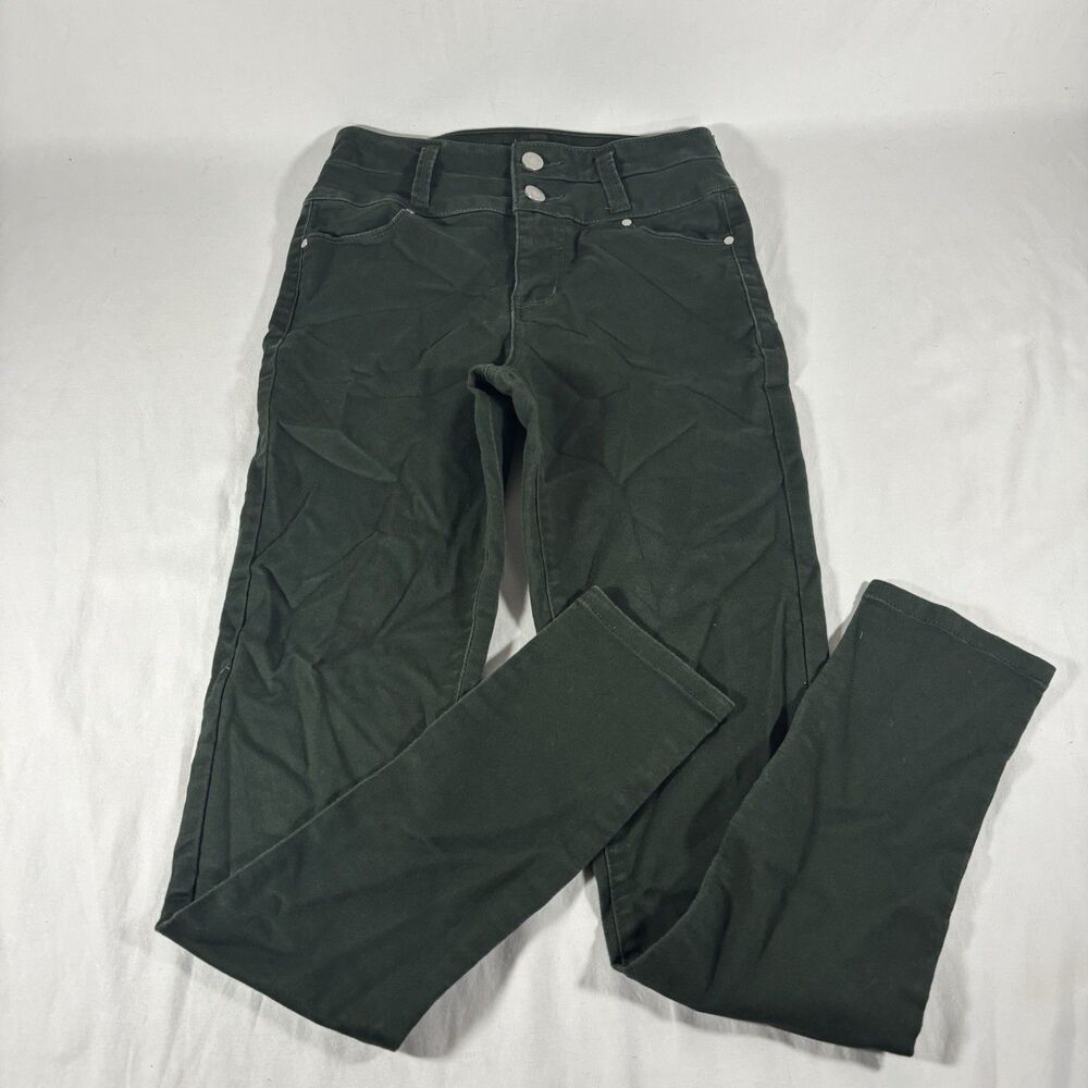 Sapphire Ink Womens 0 Dark Green Stretch Skinny Pants Double Button